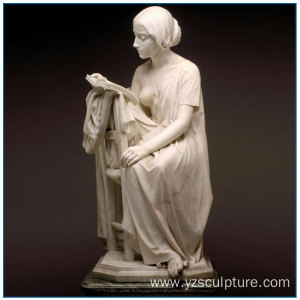 Elegant Life Size White Marble Reading Lady Statue